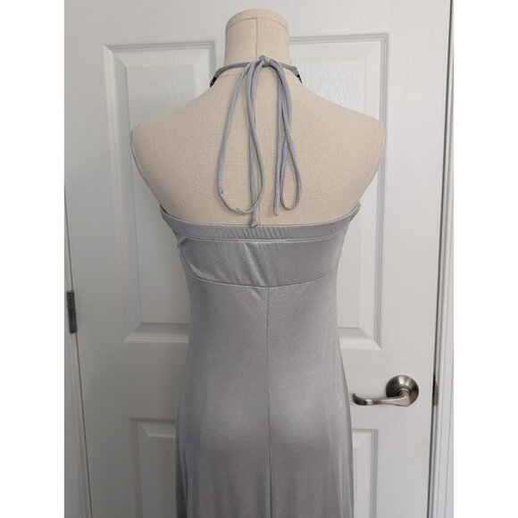 Vtg My Michelle Empire Halter Maxi Gown Sz M Silver Y2K Whimisigoth Fairy - Picture 9 of 16